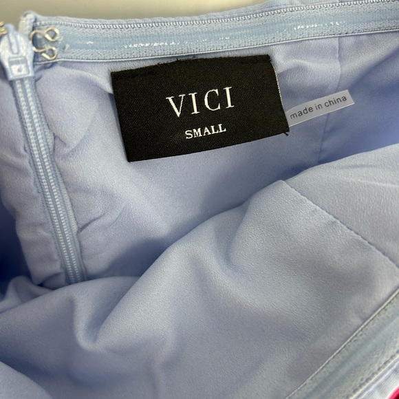 Vici Strapless Blue Dress with Pink Accent Bow - Picture 5 of 13